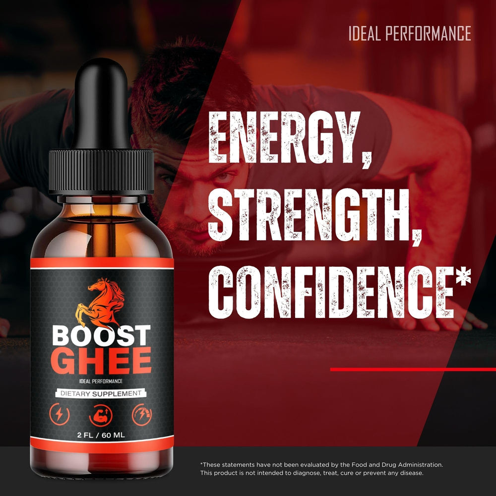 Boost Ghee Drops dosage graphic illustrates simple use.
