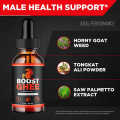 Boost Ghee Drops with glass of water suggests easy daily intake.