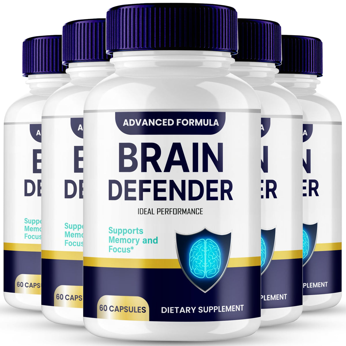 Ideal Performance Brain Defender bottle label close-up highlighting daily cognitive support for focus
