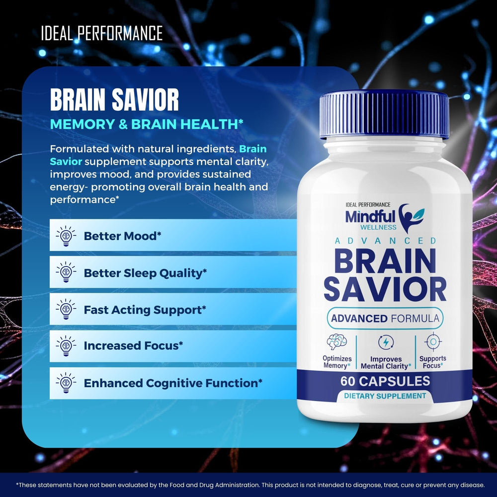 IDEAL PERFORMANCE Brain Savior pour bottle illustrating simple daily dosing.