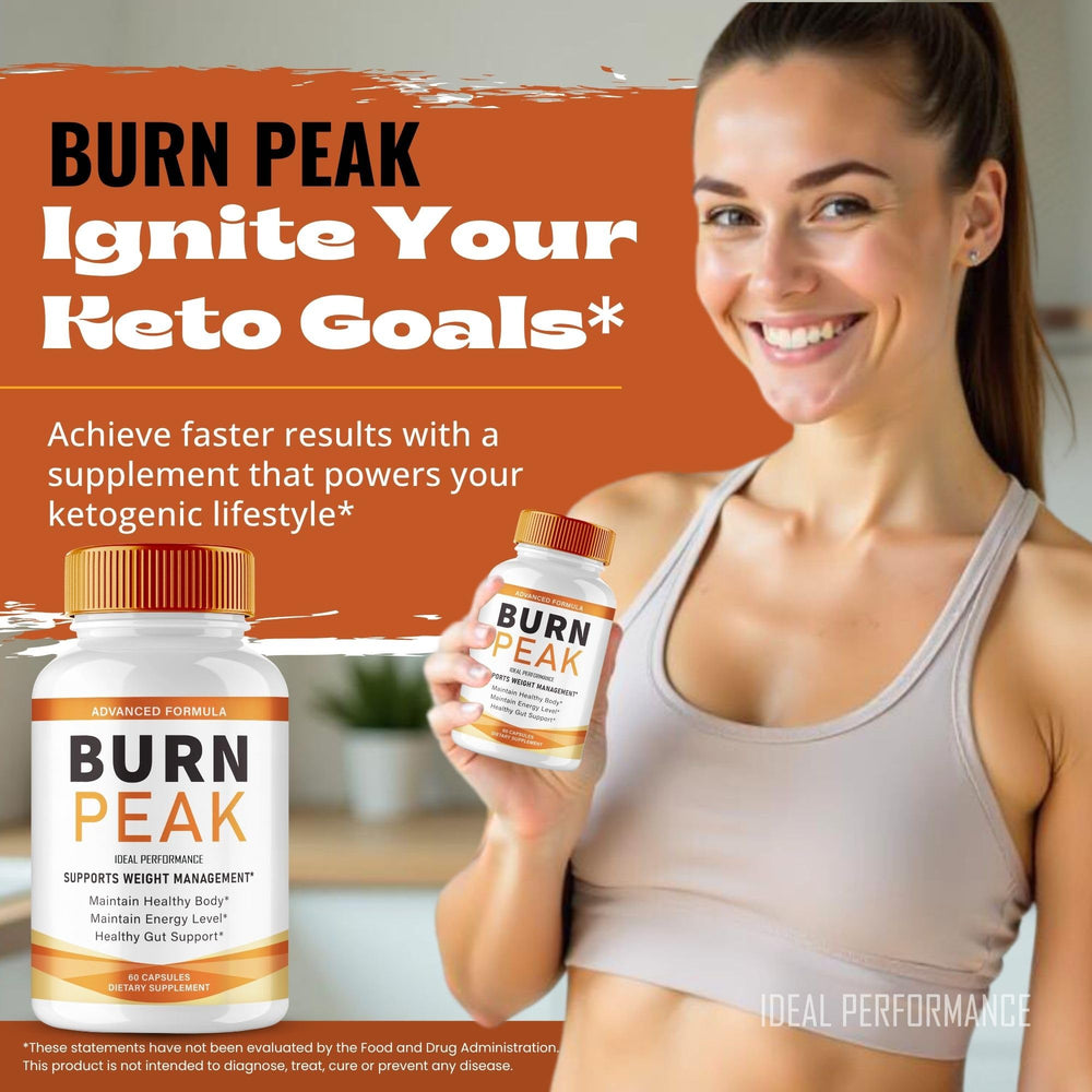 IDEAL PERFORMANCE Burn Peak capsules being poured for quick daily intake.