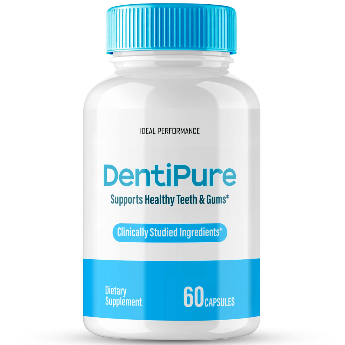 IDEAL PERFORMANCE Dentipure capsules bottle, convenient daily probiotic support for oral health.