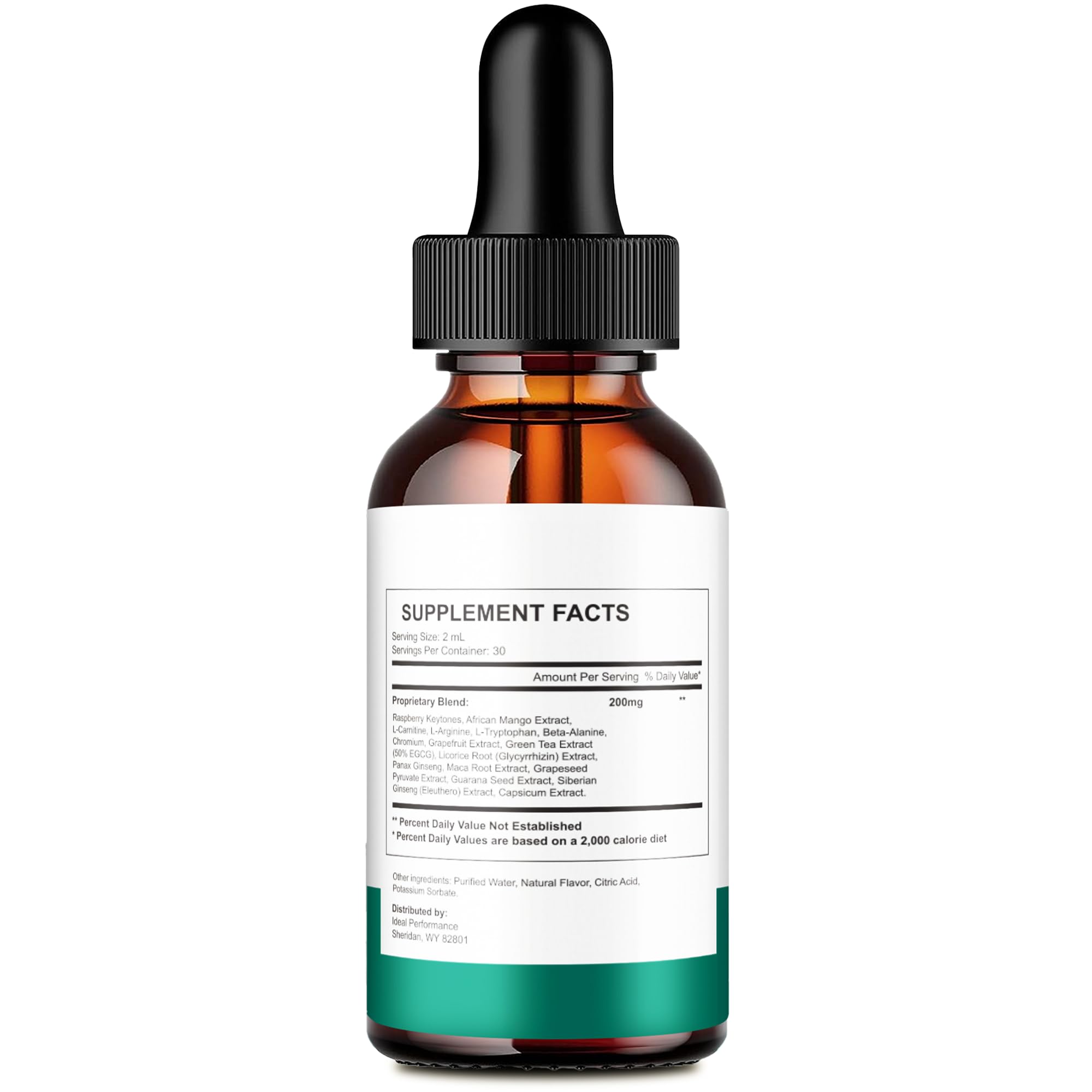 IDEAL PERFORMANCE Drop The Pounds Drops label close-up highlighting natural ingredients.
