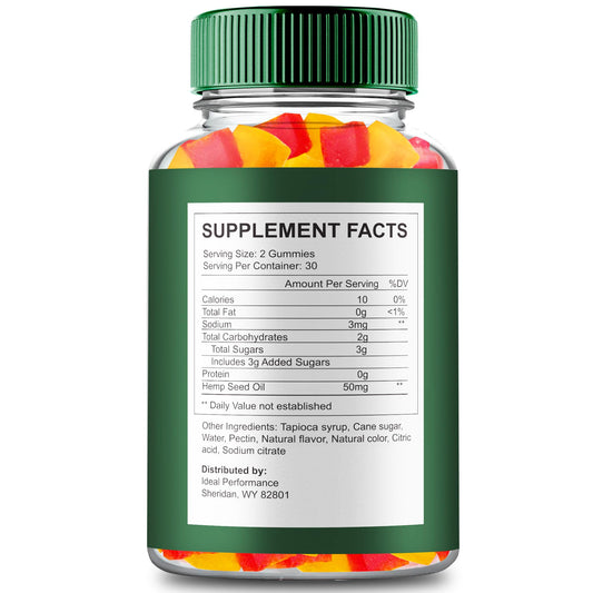 IDEAL PERFORMANCE Evergreen Hemp Gummies pack on kitchen counter for easy daily use.