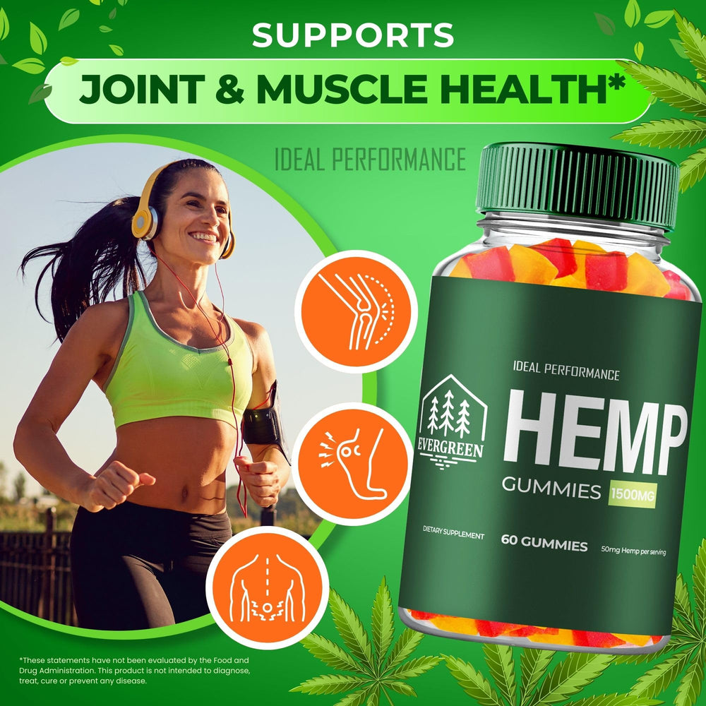 IDEAL PERFORMANCE Evergreen Hemp Gummies on a clean desk for a simple routine.