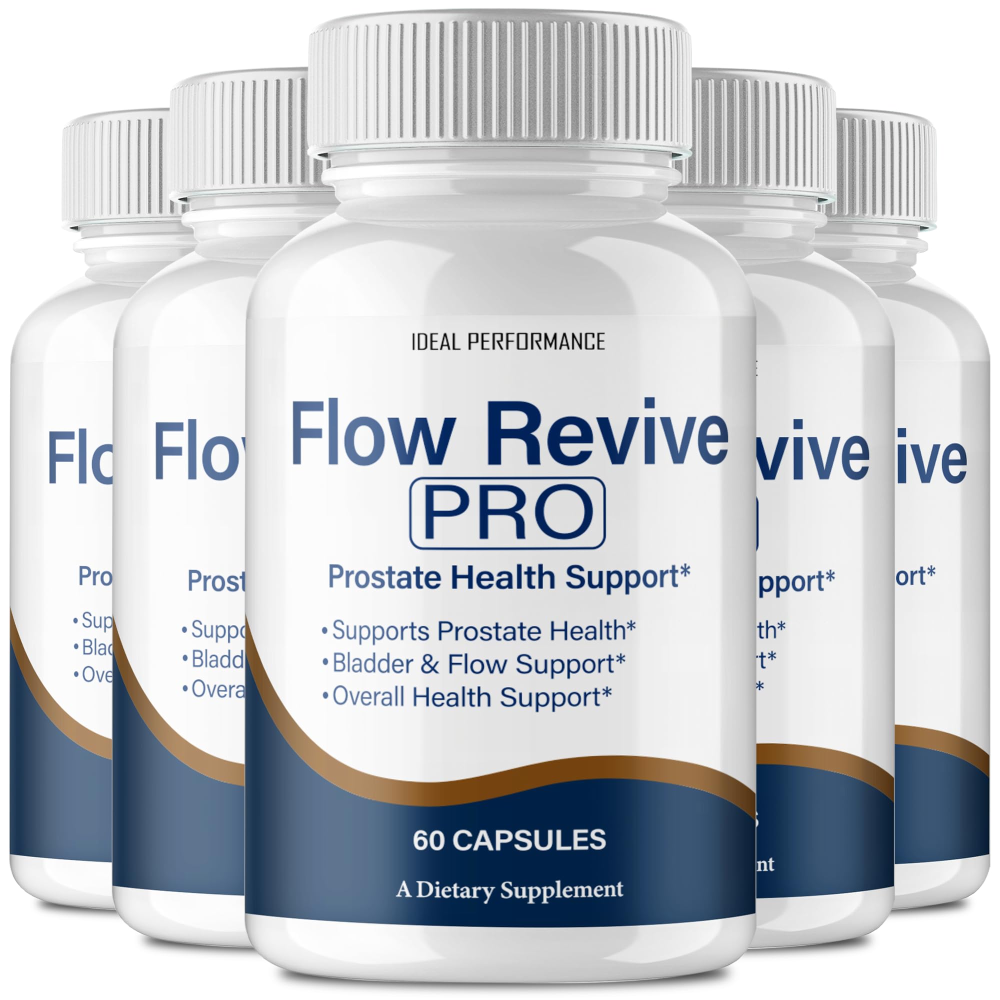 IDEAL PERFORMANCE Flow Revive pill bottle on desk suggests daily wellness potential.