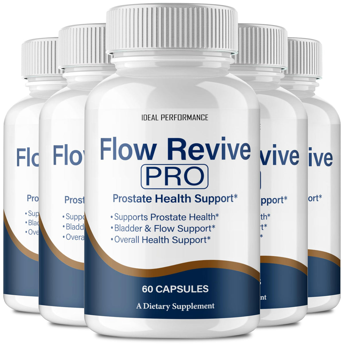IDEAL PERFORMANCE Flow Revive pill bottle on desk suggests daily wellness potential.