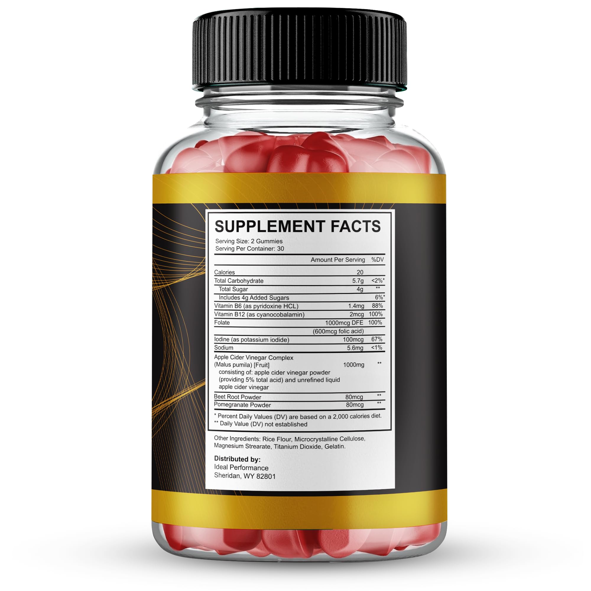 IDEAL PERFORMANCE Fluxactive Complete Gummies bottle pour shows easy dispensing for on-the-go use.