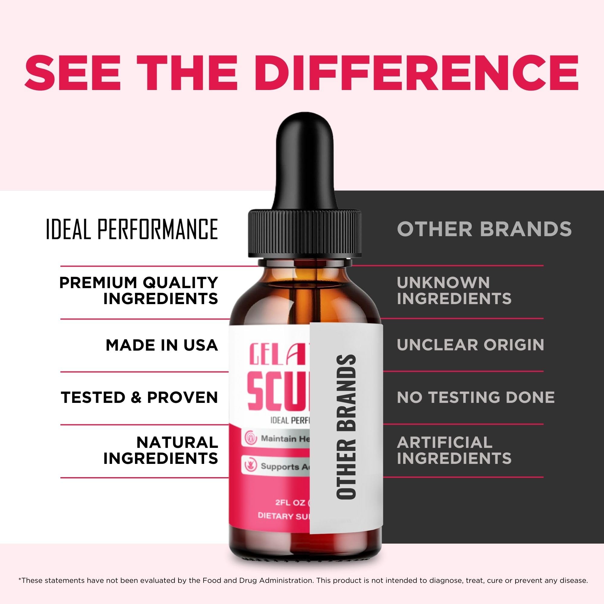 IDEAL PERFORMANCE Gelatine Sculpt Drops ingredients list highlighting natural formula for daily routines.