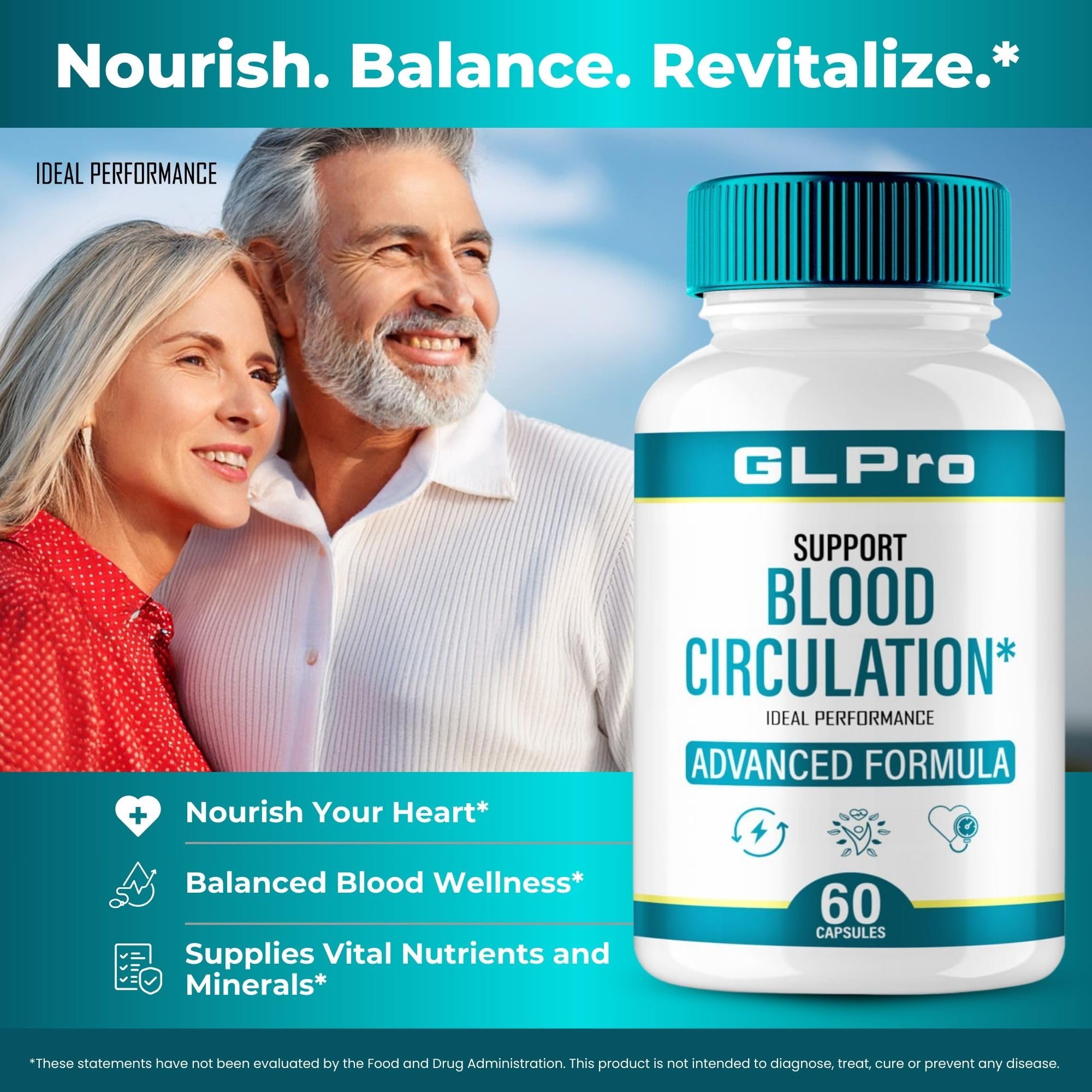 IDEAL PERFORMANCE GL Pro Blood Support capsules label detail, natural ingredients listed