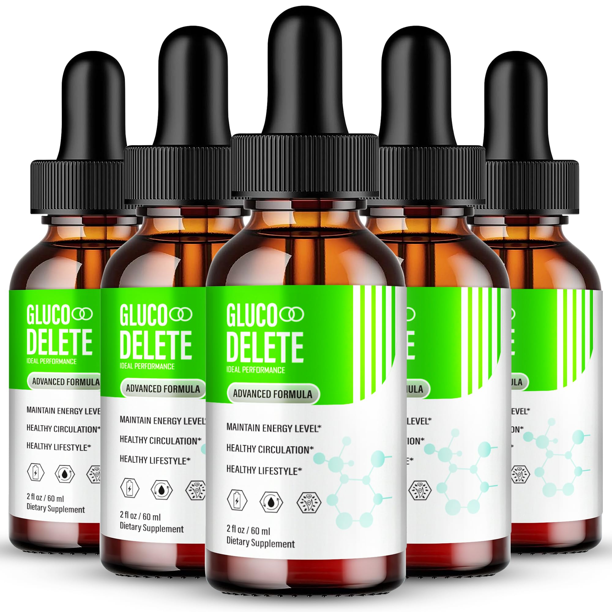 IDEAL PERFORMANCE Gluco Delete Drops bottle promotes daily wellness with a natural formula.
