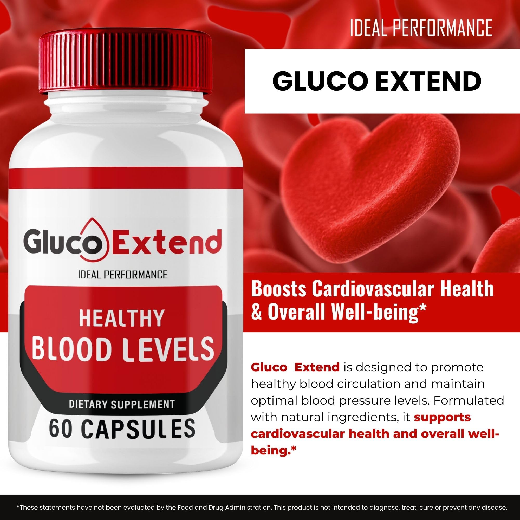 IDEAL PERFORMANCE Gluco Extend capsules close-up showing easy-to-swallow pills