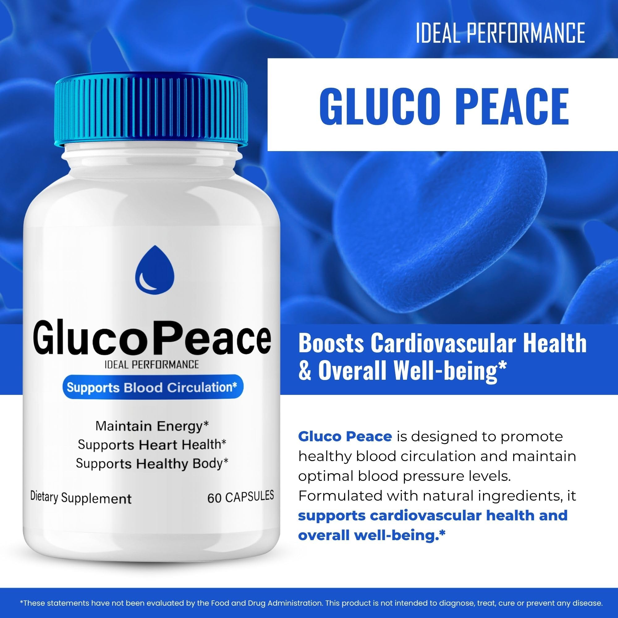 IDEAL PERFORMANCE Gluco Peace pills tablet-closeup, smooth tablets designed for easy swallowing.