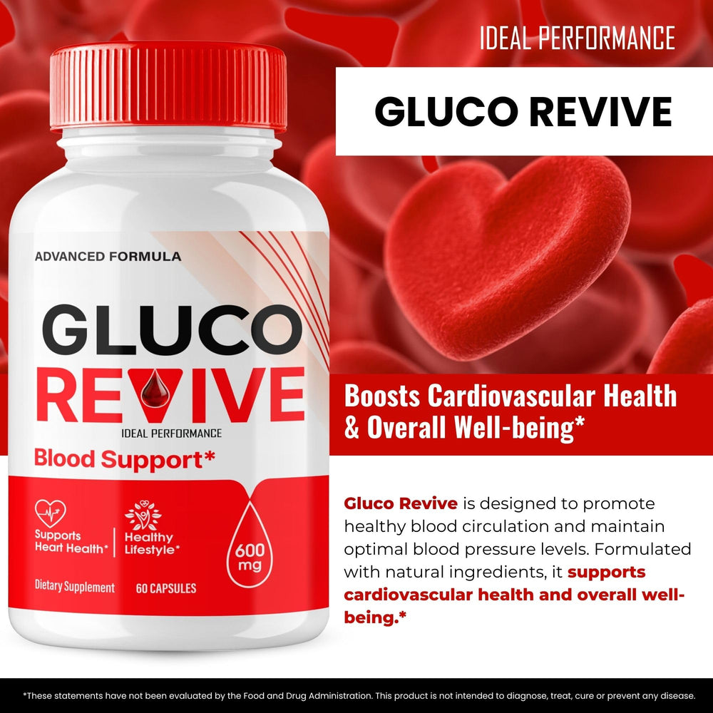 IDEAL PERFORMANCE Gluco Revive packaging box conveys premium all-natural wellness