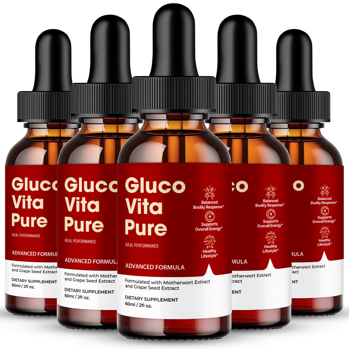 IDEAL PERFORMANCE Gluco Vita Pure Drops bottle for easy daily dosing.