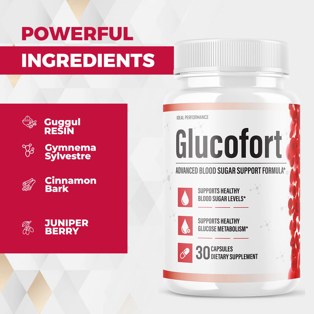 Glucofort supplement label detail highlighting ingredients and dosage