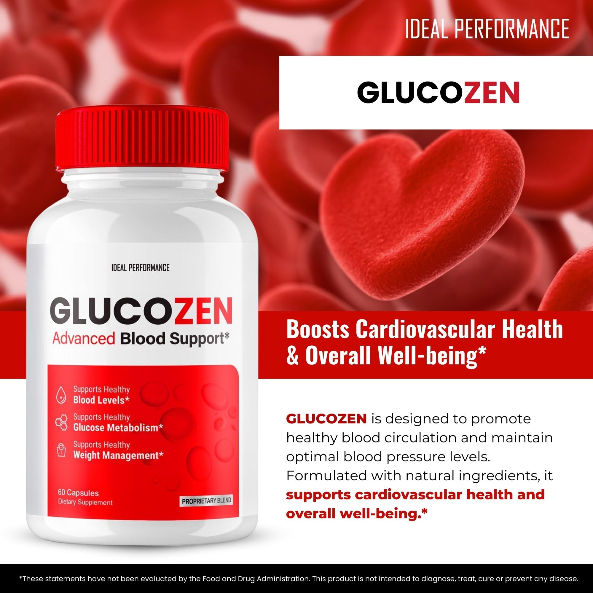 IDEAL PERFORMANCE Glucozen all natural formula pills with clean ingredients.