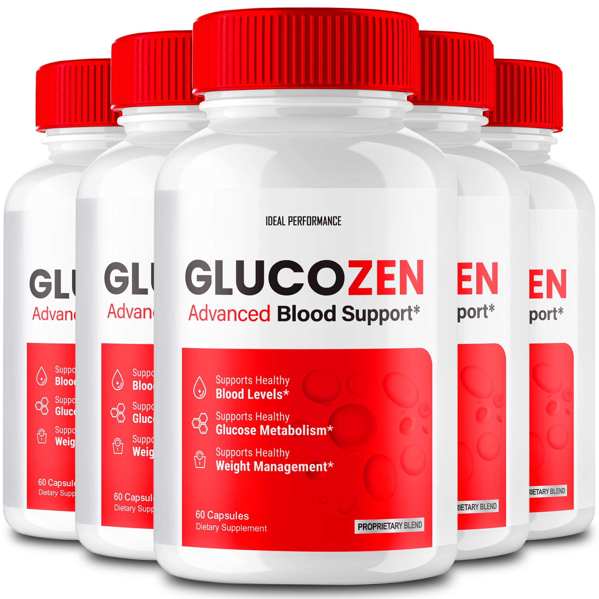 IDEAL PERFORMANCE Glucozen capsules in bottle for daily wellness support.