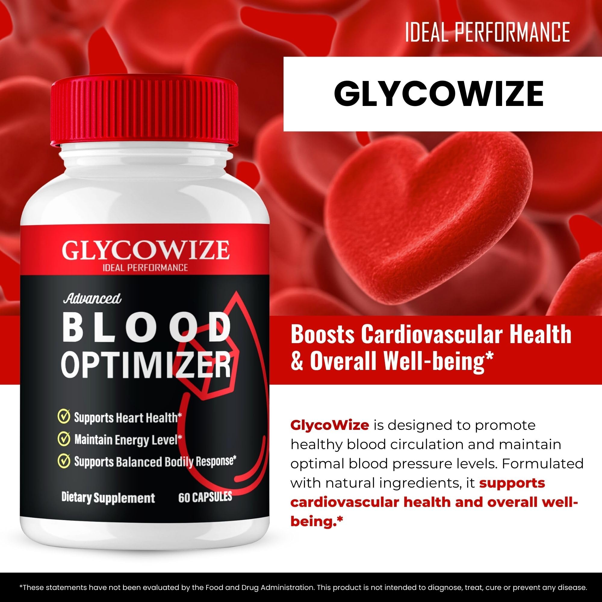 IDEAL PERFORMANCE Glycowize packaging box shows all natural glyco support