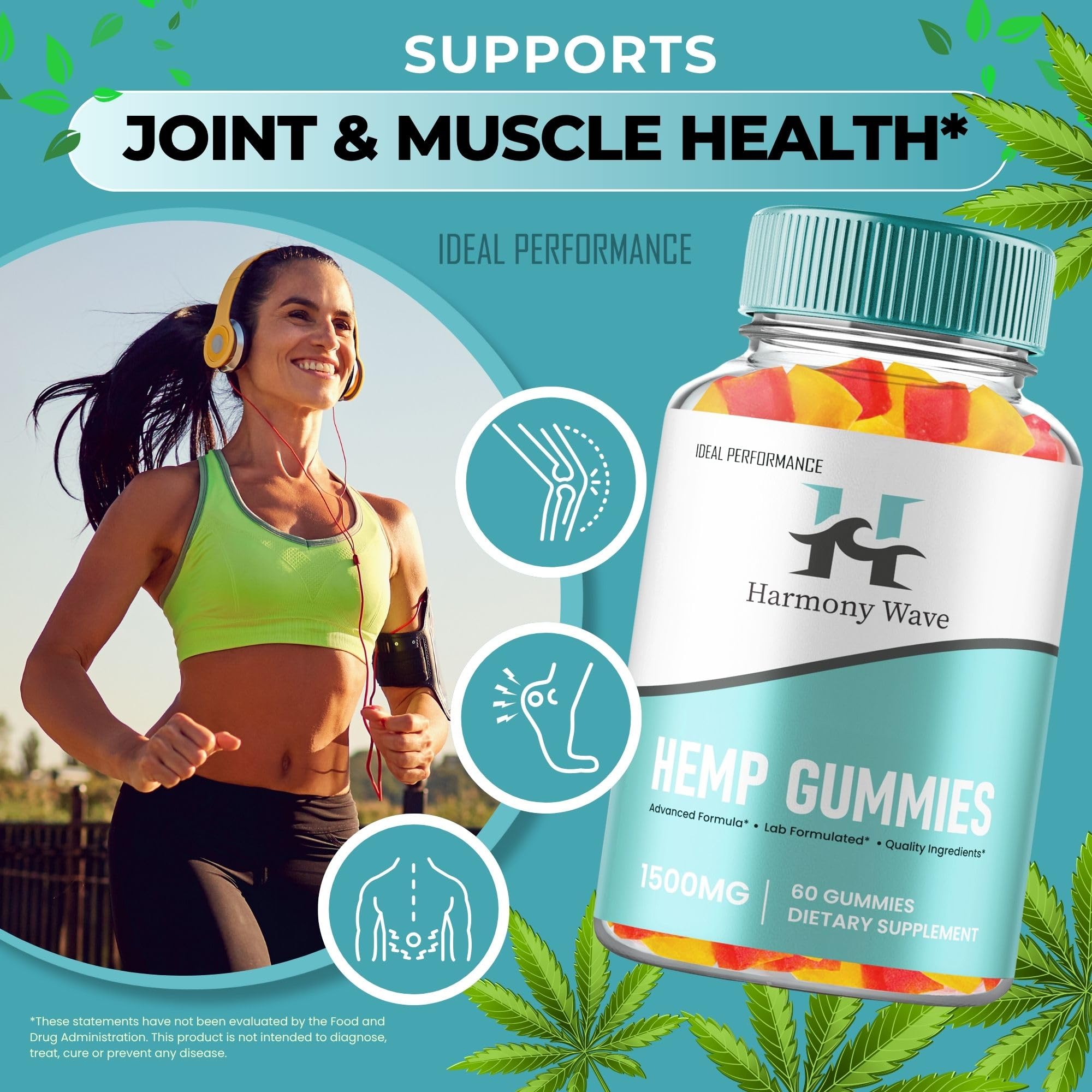 Harmony Wave Gummies label details show all natural ingredients and no artificial additives.