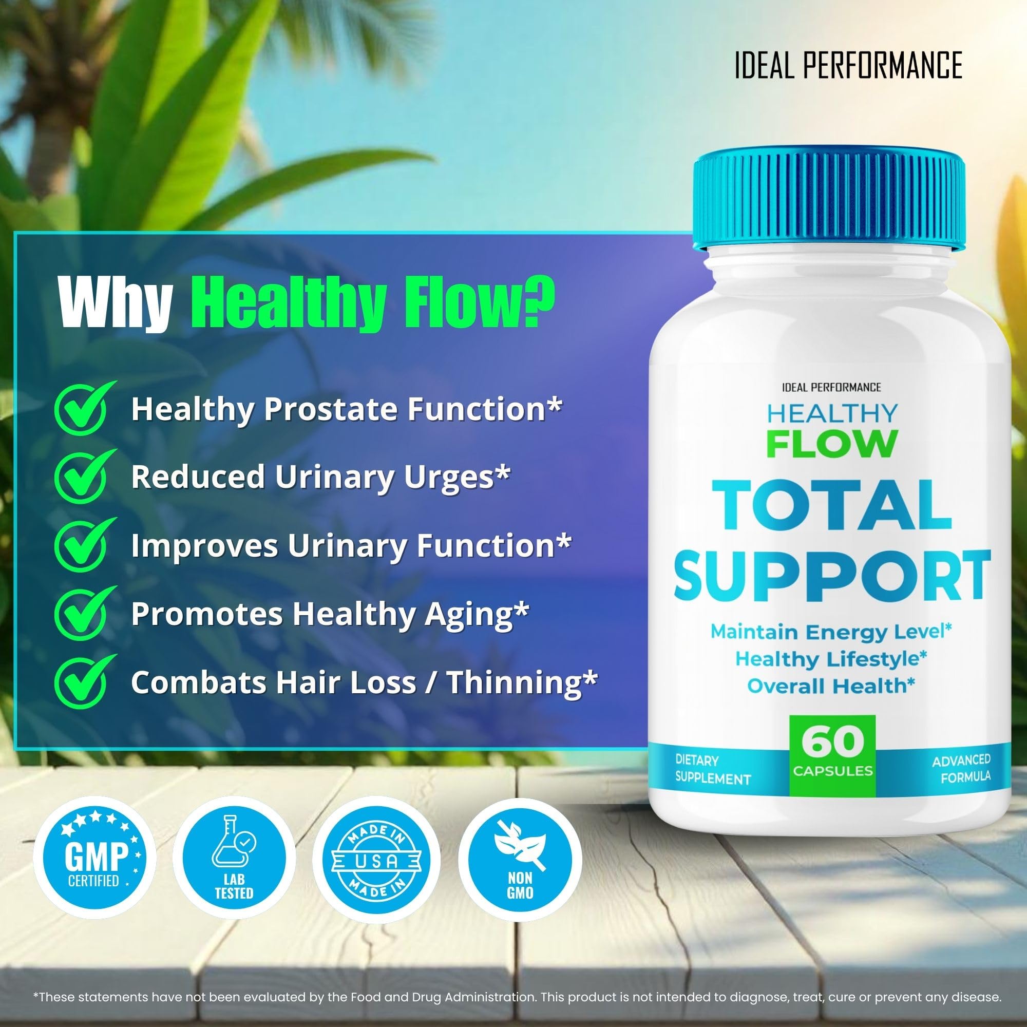 IDEAL PERFORMANCE Healthy Flow Total Support closeup of smooth capsules.