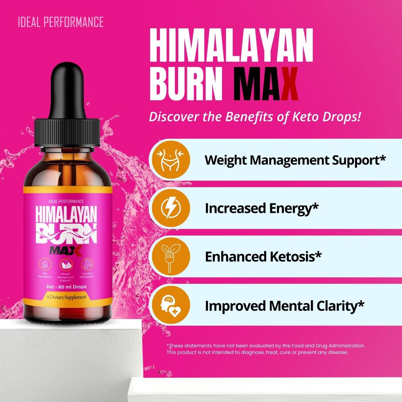 IDEAL PERFORMANCE Himalayan Burn Drops Max five-pack packaging for value.