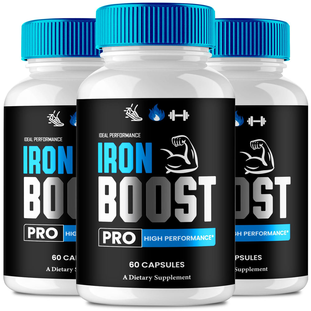 IDEAL PERFORMANCE Iron Boost Pro bottle front showing packaging for daily energy support.