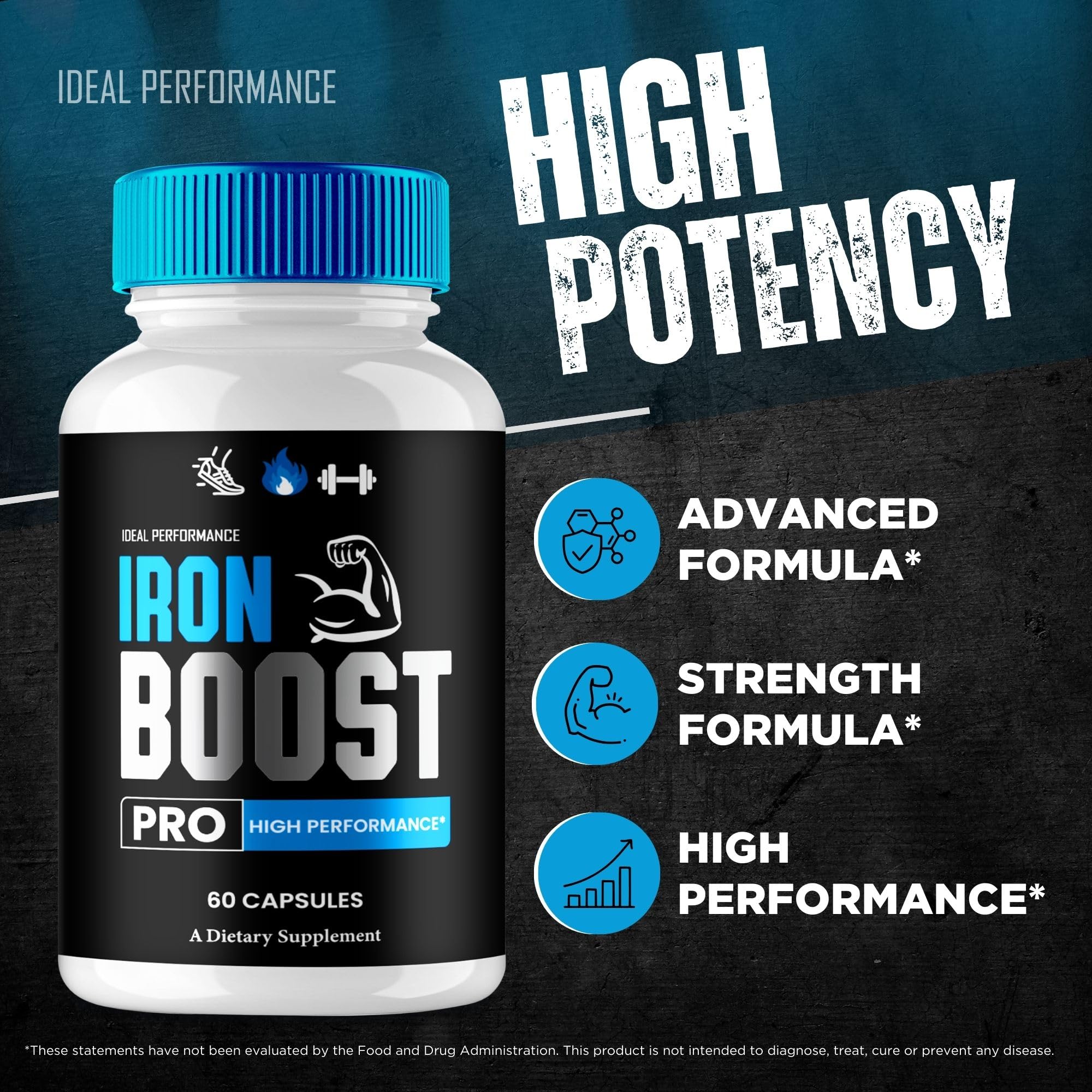 IDEAL PERFORMANCE Iron Boost Pro label detail with official product branding.