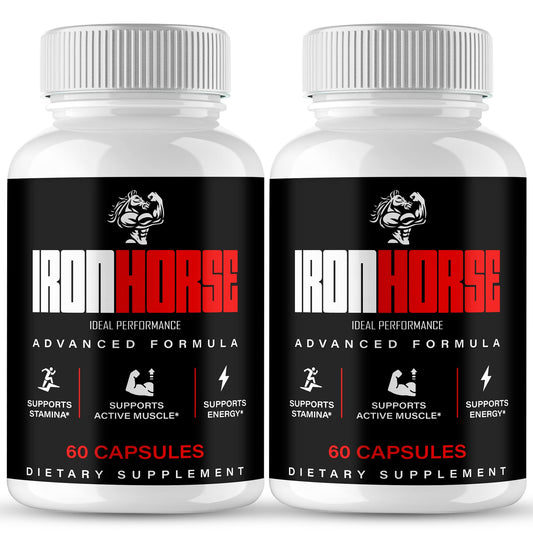 IDEAL PERFORMANCE Iron Horse bottle front view with capsules for daily energy support.