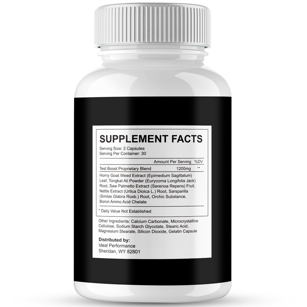 Close-up of IDEAL PERFORMANCE Iron Horse capsules label highlighting maximum strength.