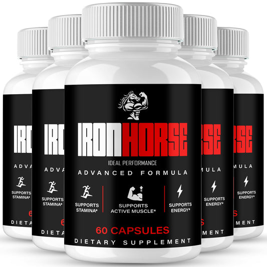 IDEAL PERFORMANCE Iron Horse bottle on shelf signaling energy and stamina support.