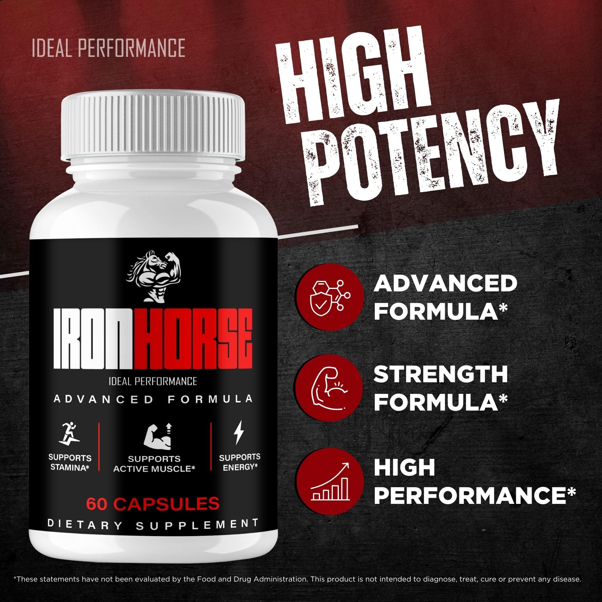 Bottle beside gym gear, IDEAL PERFORMANCE Iron Horse supports daily training energy.
