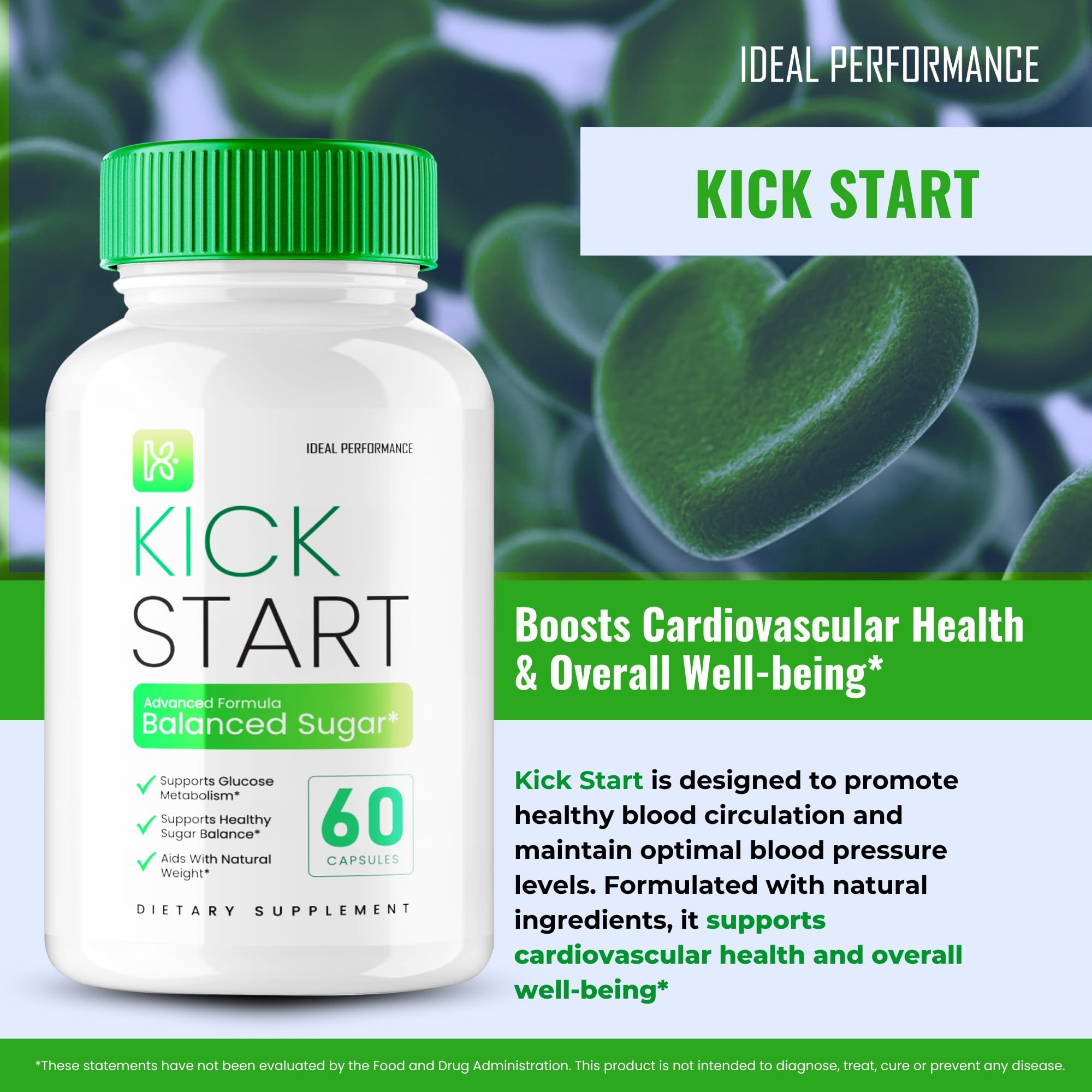 IDEAL PERFORMANCE KickStart Glyco Optimizer pill close-up highlighting natural formula
