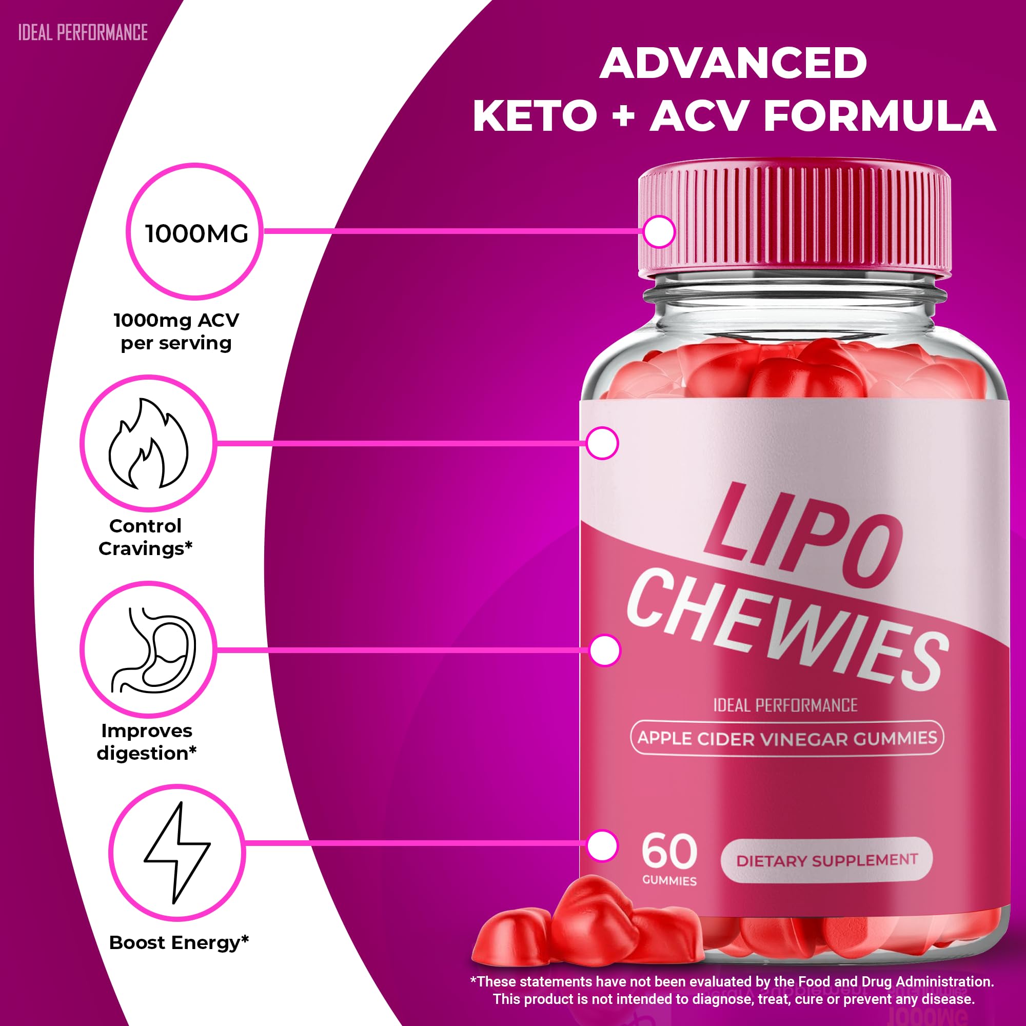 IDEAL PERFORMANCE Lipo Chewies beet root powder detail, natural color in gummies