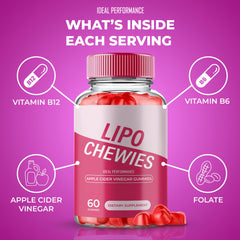 IDEAL PERFORMANCE Lipo Chewies nutrition label close-up, 300 gummies for months