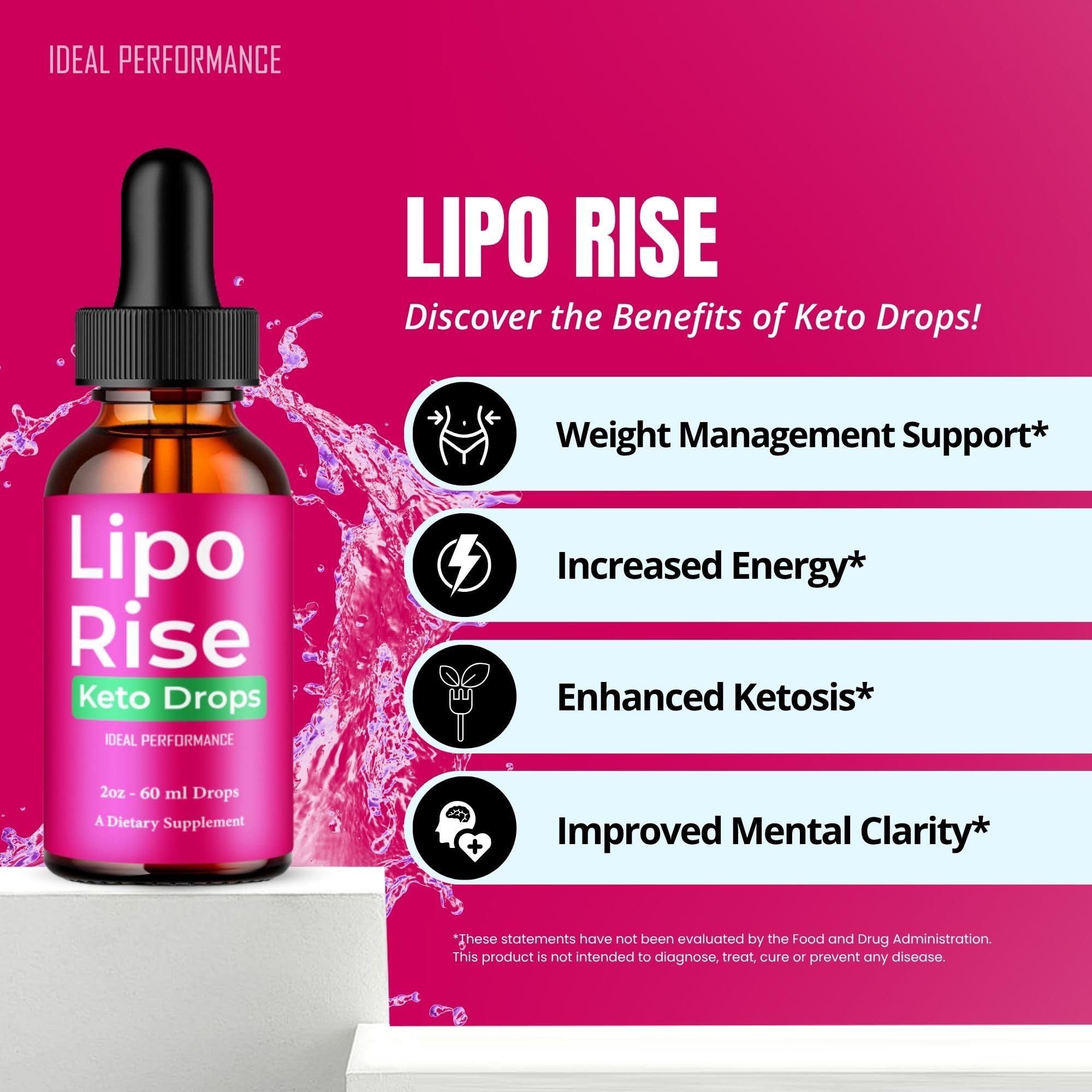 IDEAL PERFORMANCE Lipo Rise Drops bottle with towel for gym-ready routine
