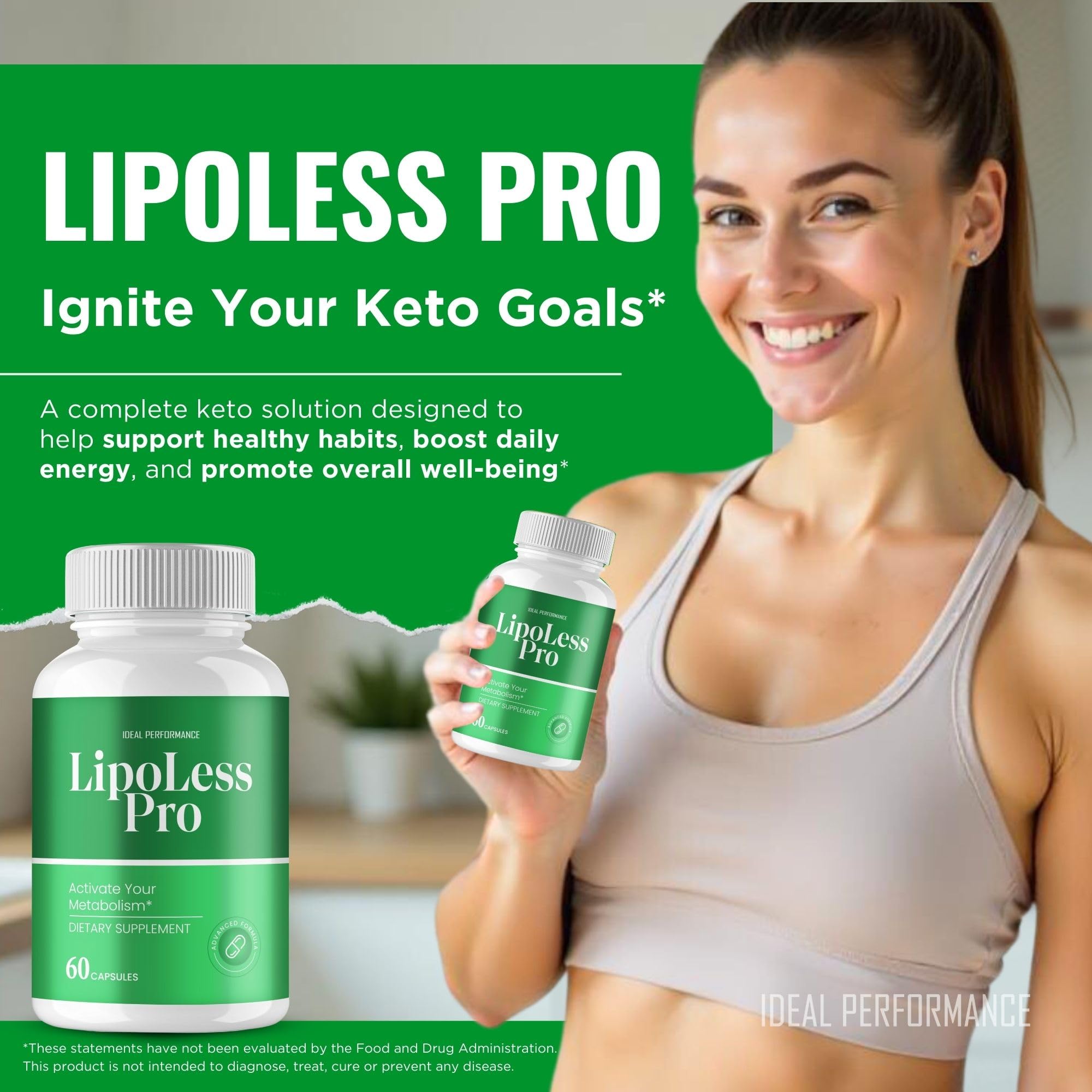 IDEAL PERFORMANCE Lipoless Capsules on a daily routine setup for fitness enthusiasts.