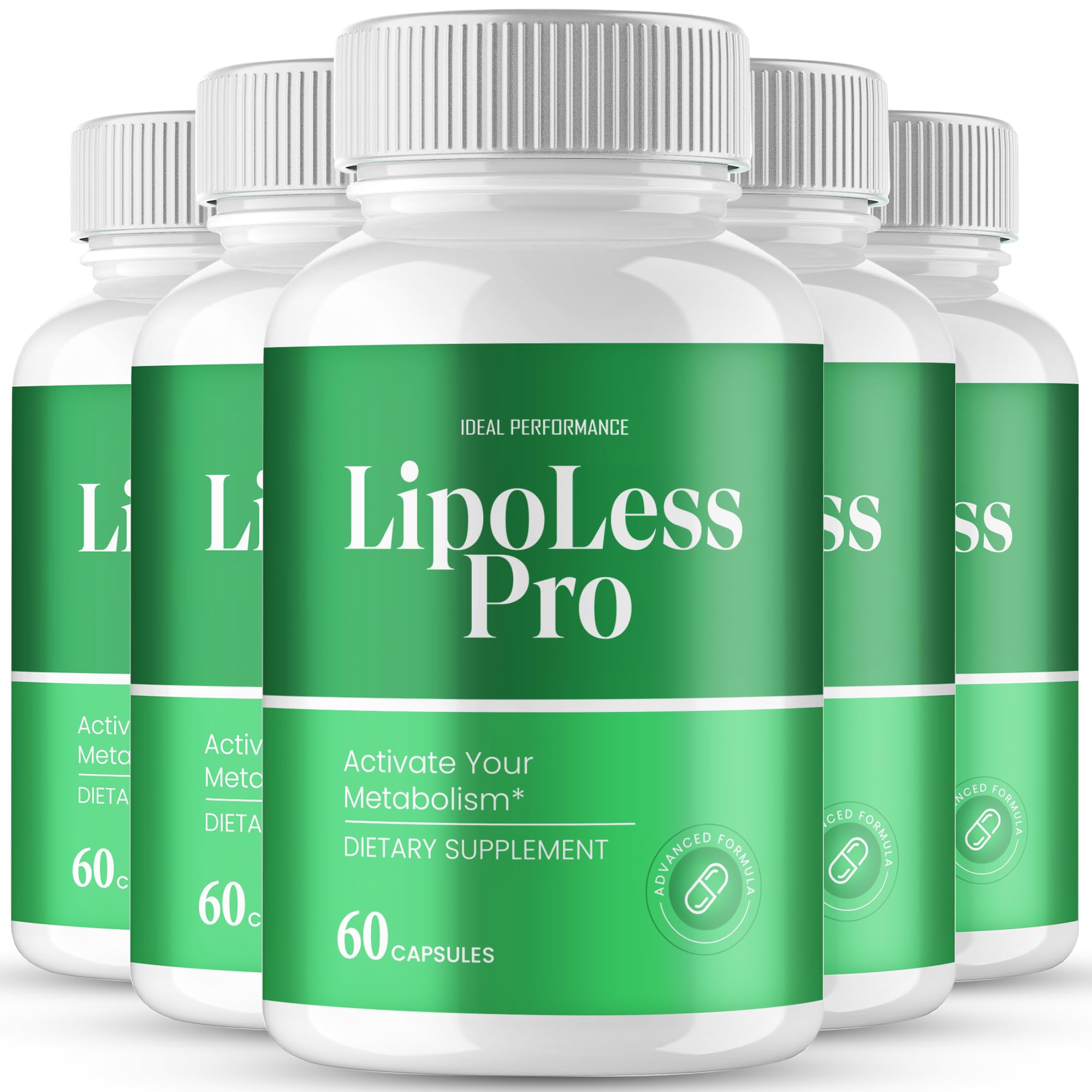 IDEAL PERFORMANCE Lipoless Capsules bottle front view for on-the-go energy support.