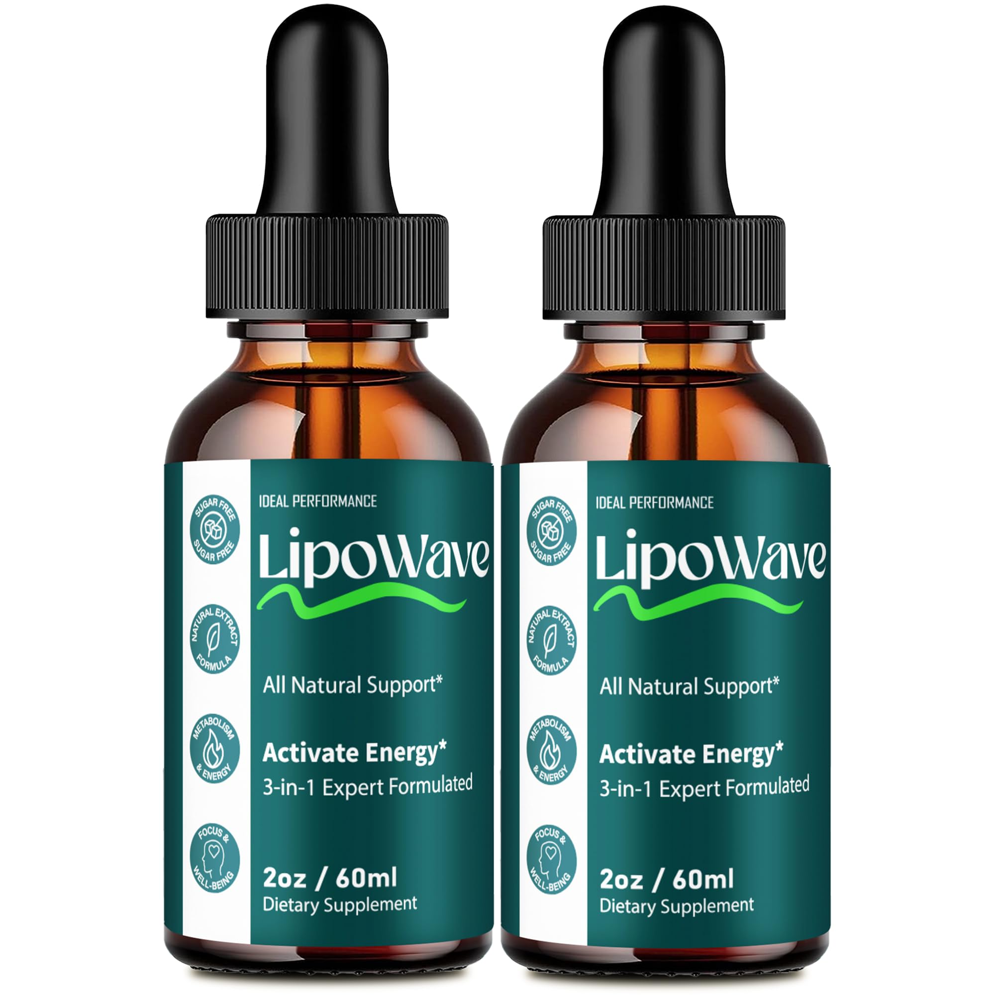 IDEAL PERFORMANCE Lipowave Drops bottle front for on-the-go keto support.