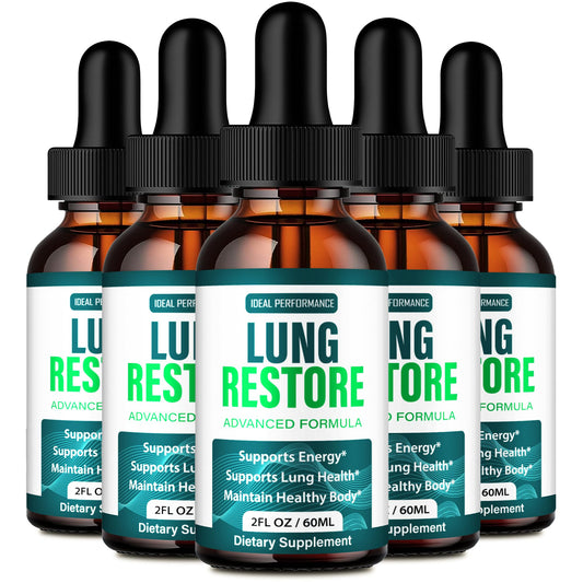 IDEAL PERFORMANCE Lung Restore Drops bottle-front, premium packaging for natural lung support