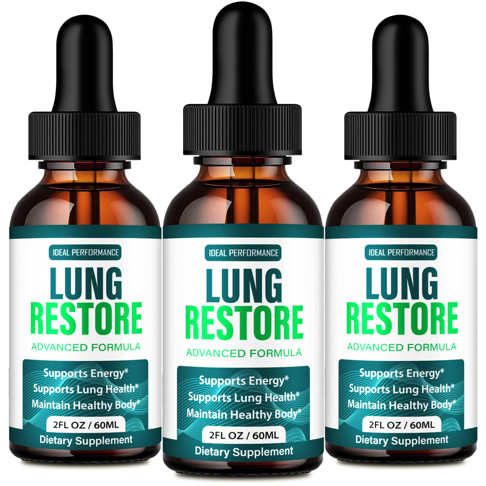 IDEAL PERFORMANCE Lung Restore Drops bottle helps support healthy airflow and detox-friendly routine.