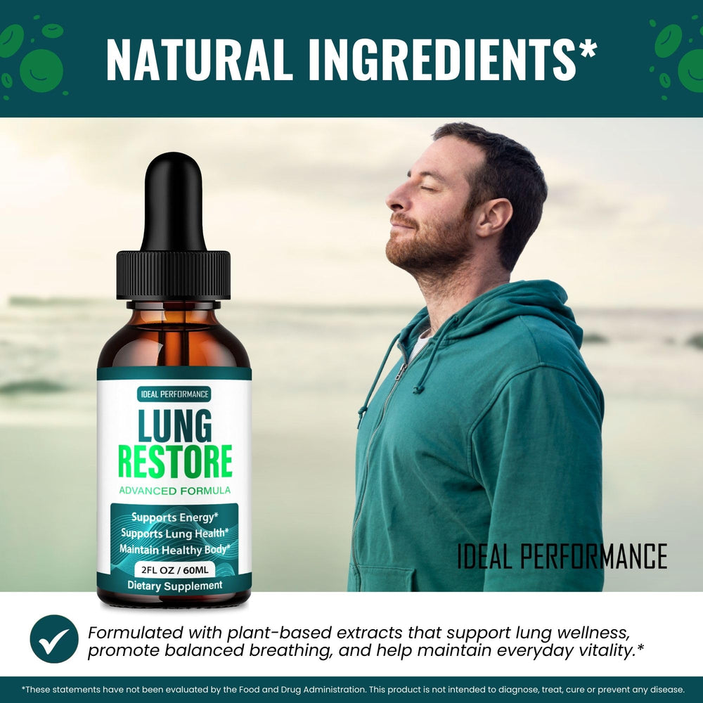 IDEAL PERFORMANCE Lung Restore Drops dosage guidance image, simple daily regimen concept