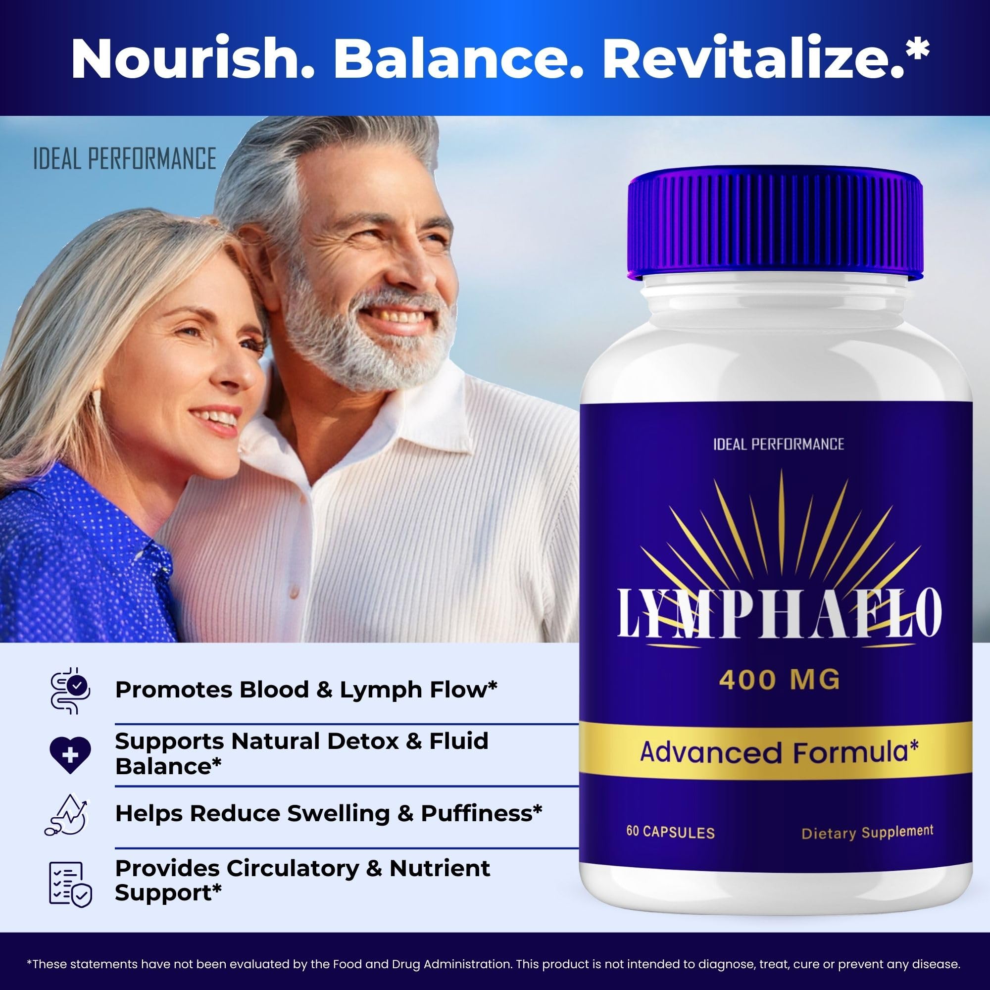 IDEAL PERFORMANCE LymphaFlo bottle pour close-up demonstrates easy dosage.