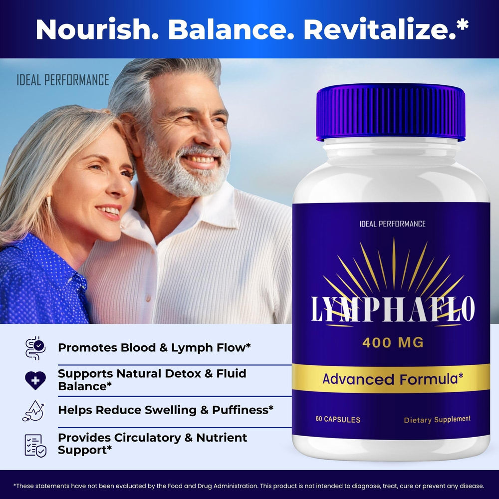 IDEAL PERFORMANCE LymphaFlo bottle pour close-up demonstrates easy dosage.