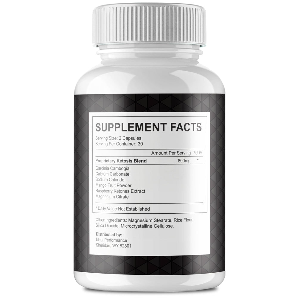 IDEAL PERFORMANCE Mahgryn capsules label detail highlighting natural keto-supporting ingredients.
