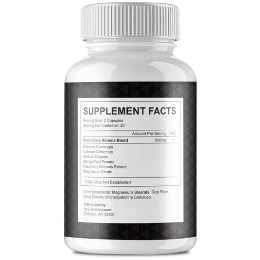 IDEAL PERFORMANCE Mahgryn capsules label detail highlighting natural keto-supporting ingredients.