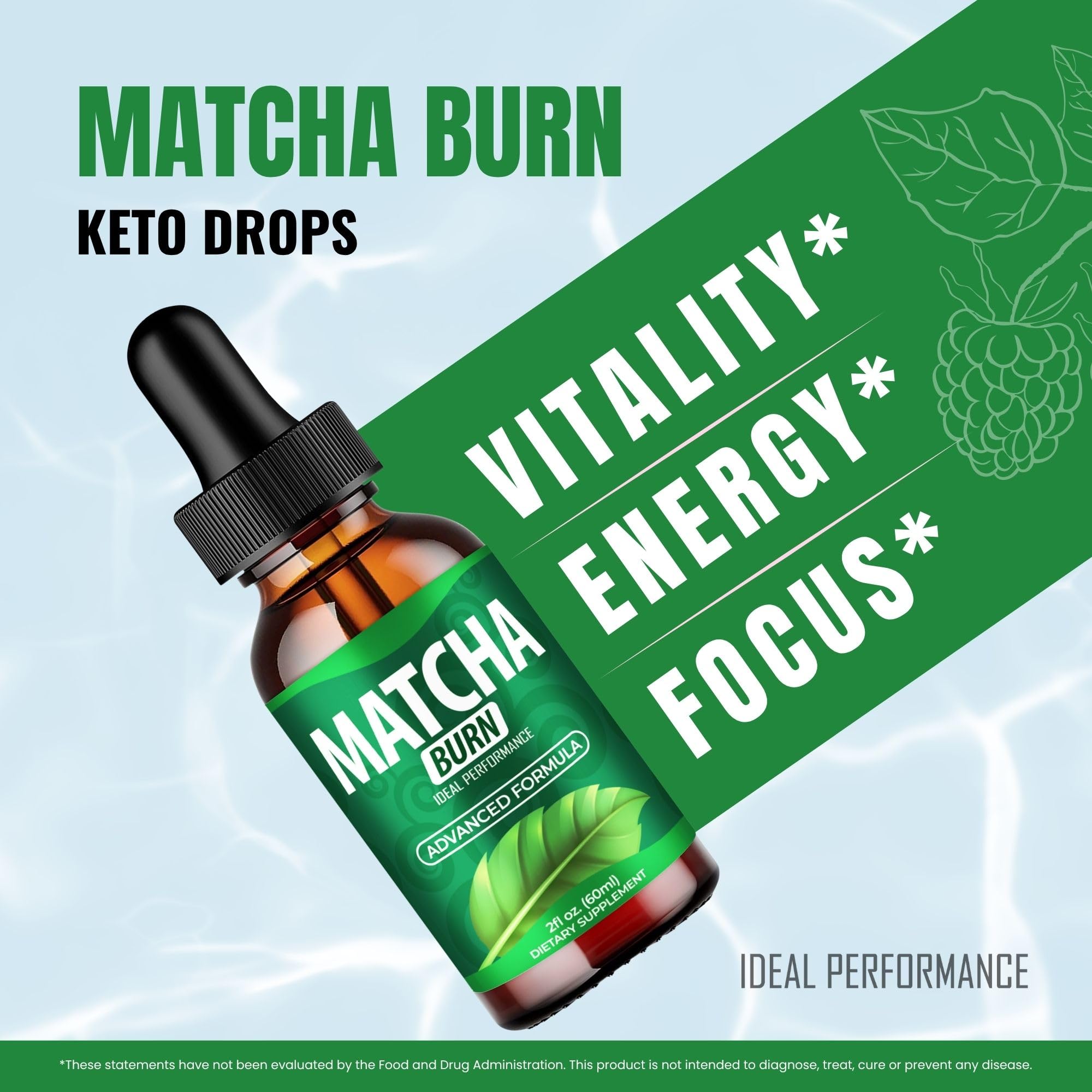 IDEAL PERFORMANCE Matcha Burn Drops use in a cup for ritual refreshment.