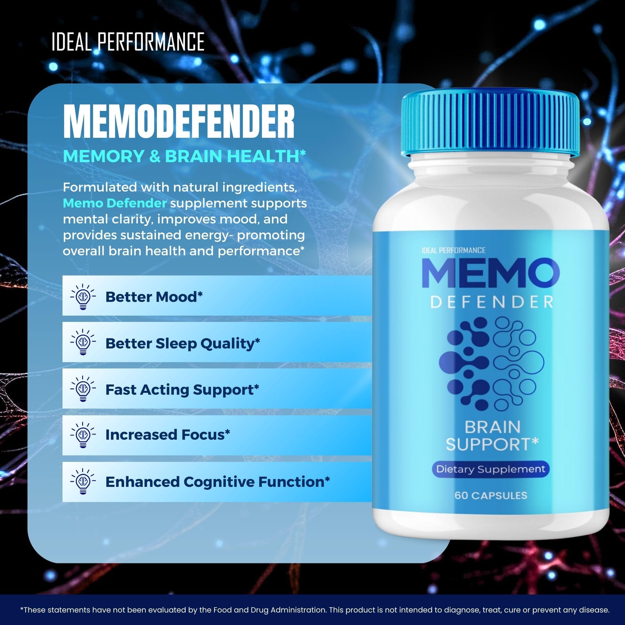 IDEAL PERFORMANCE Memo Defender daily routine setup with capsule and water