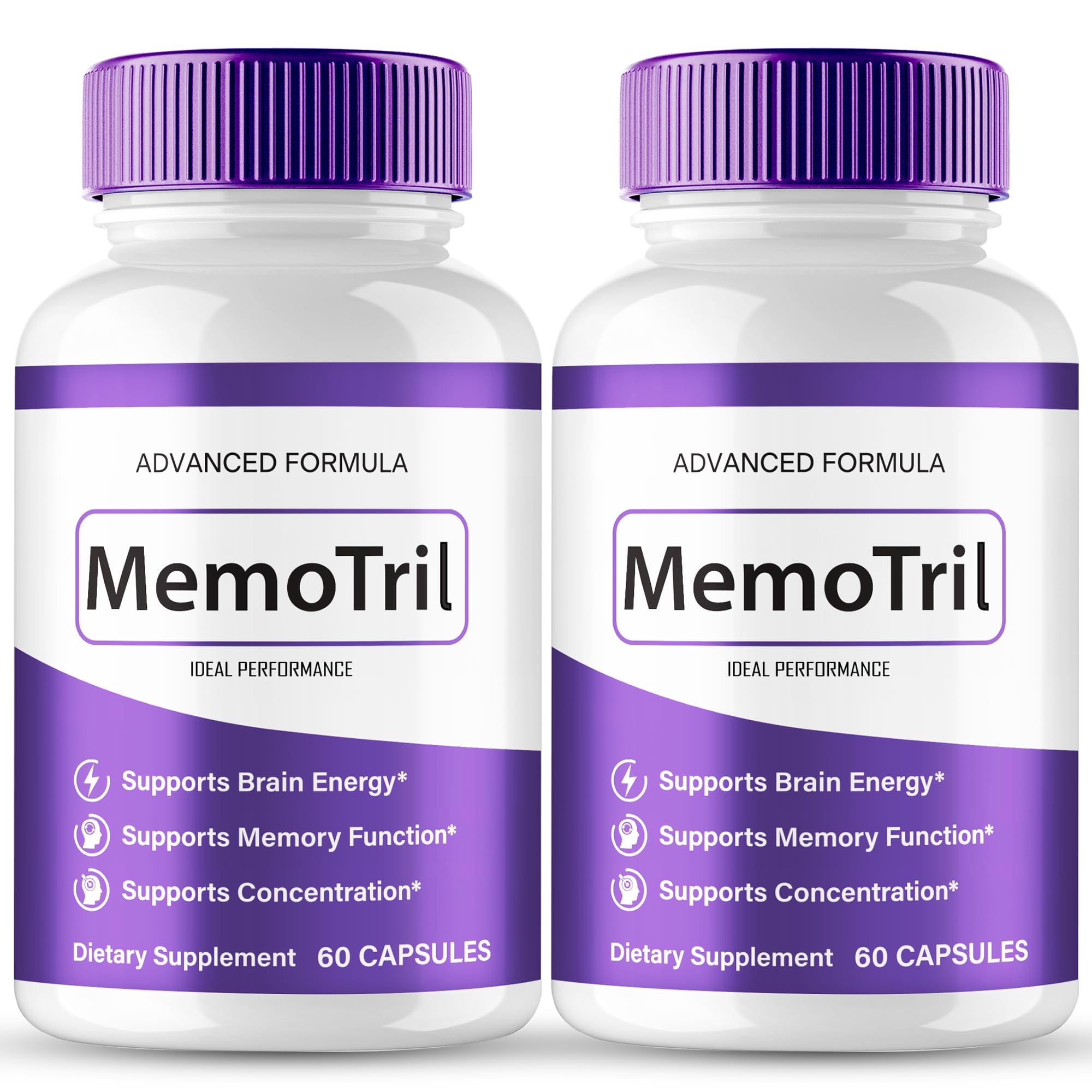 IDEAL PERFORMANCE MemoTril capsules bottle on a clean desk supports daily focus and clarity.